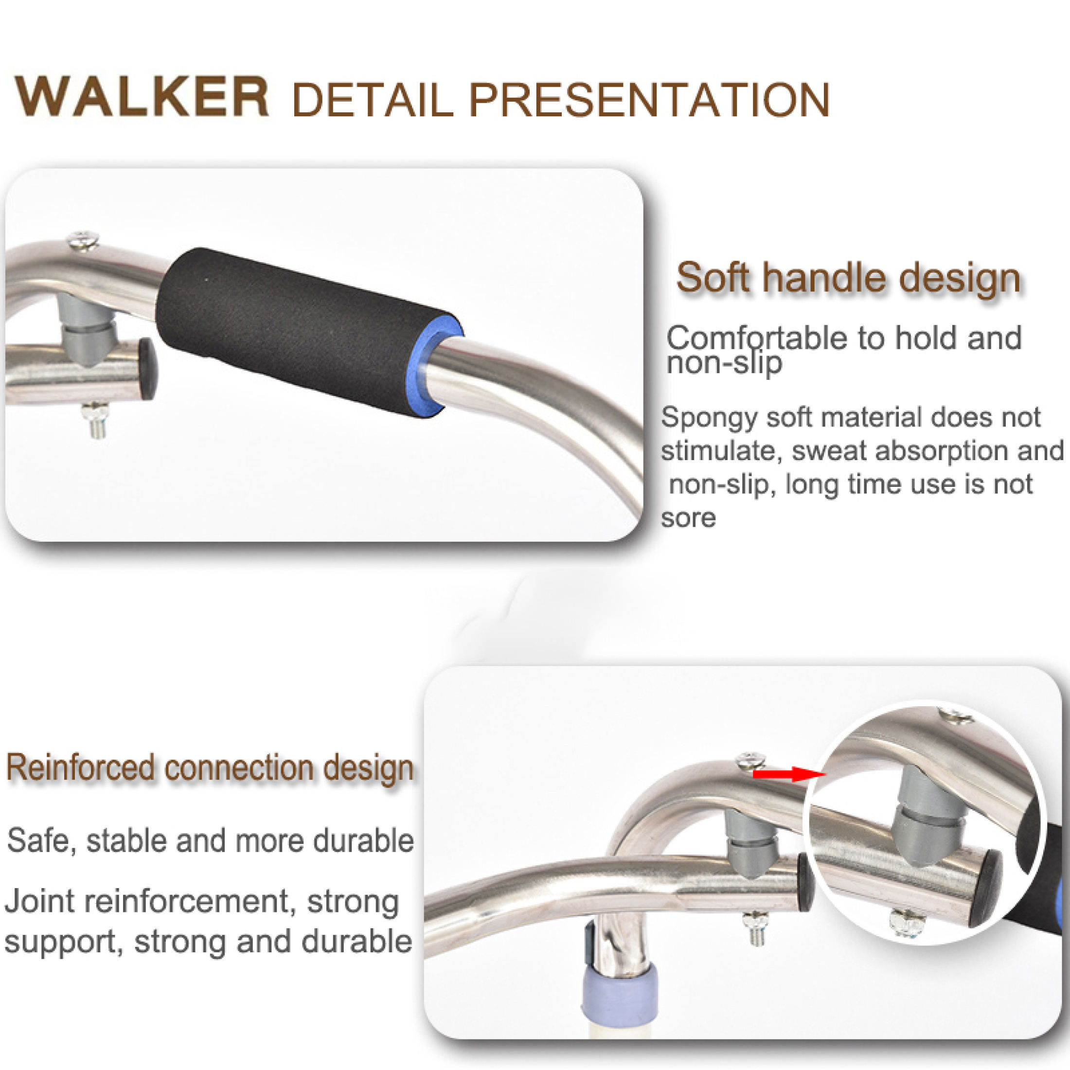 Elderly Stainless Steel Folding Torque Walker Crutches Four-corner ...