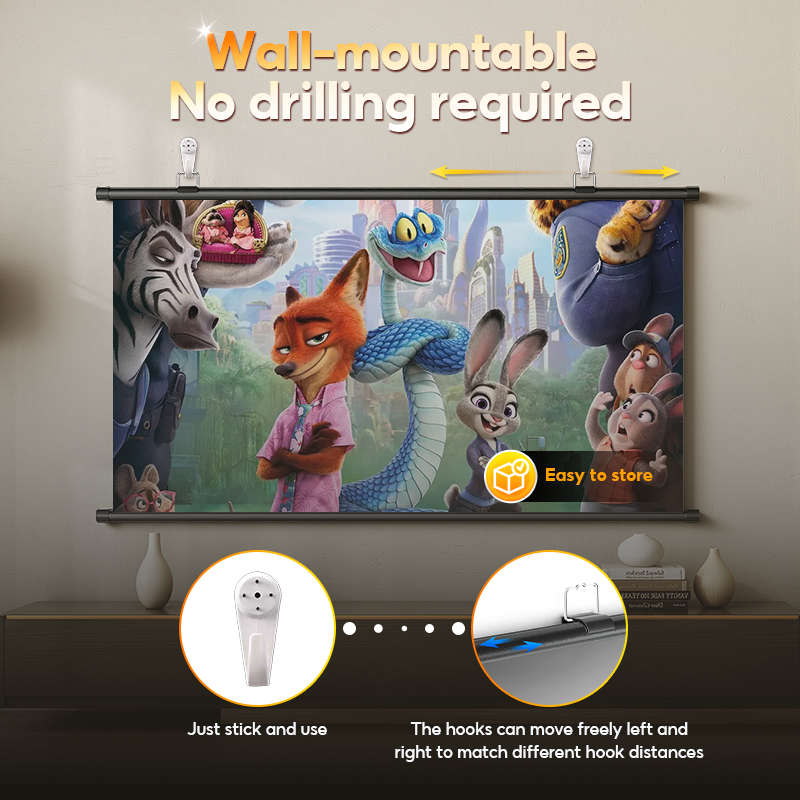 MODOFO 84/100 Inch Projector Screen HD Vivid Color Better Viewing ...