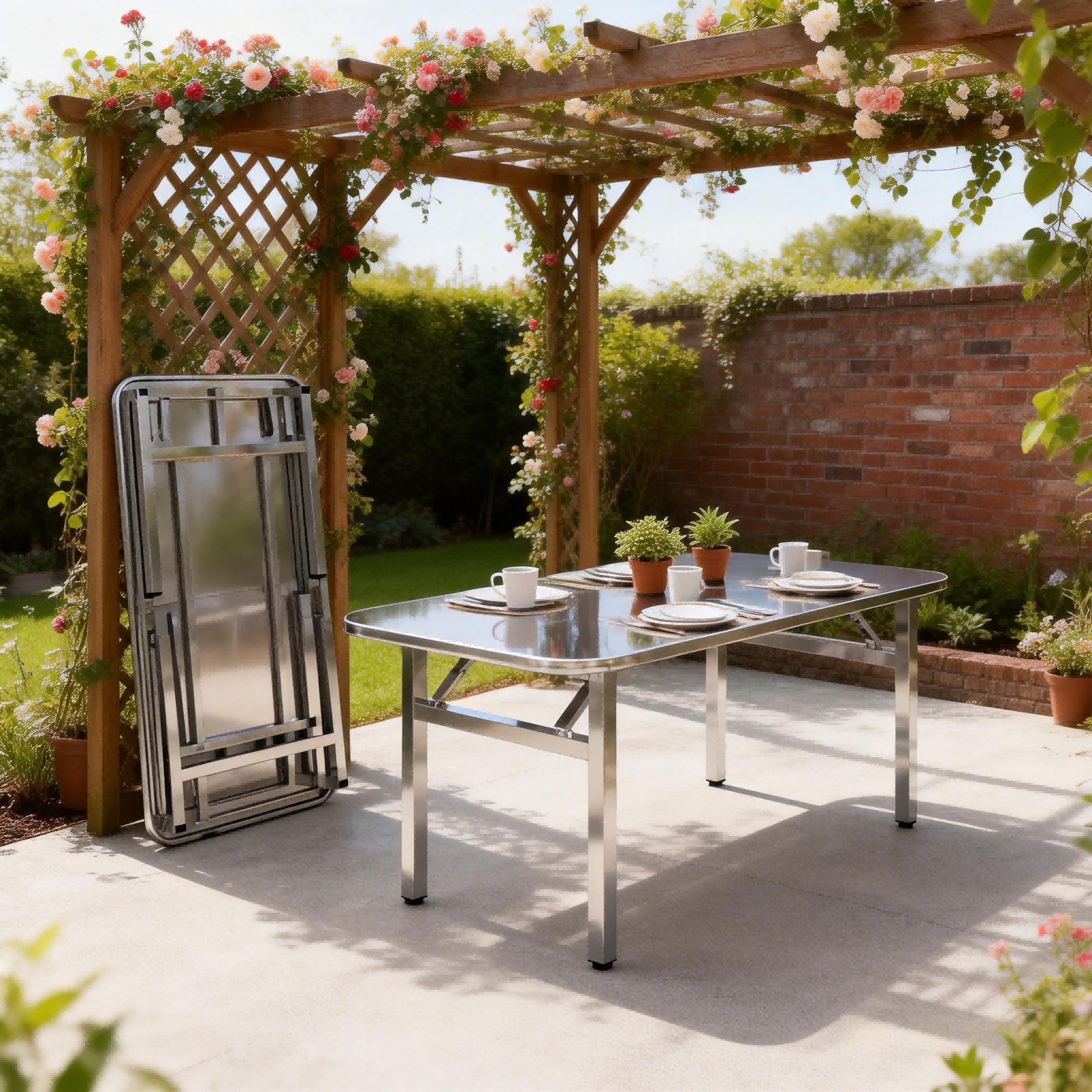 Stainless Steel Folding Table Unfold & Go Courtyard Wipe Clean Foldable ...
