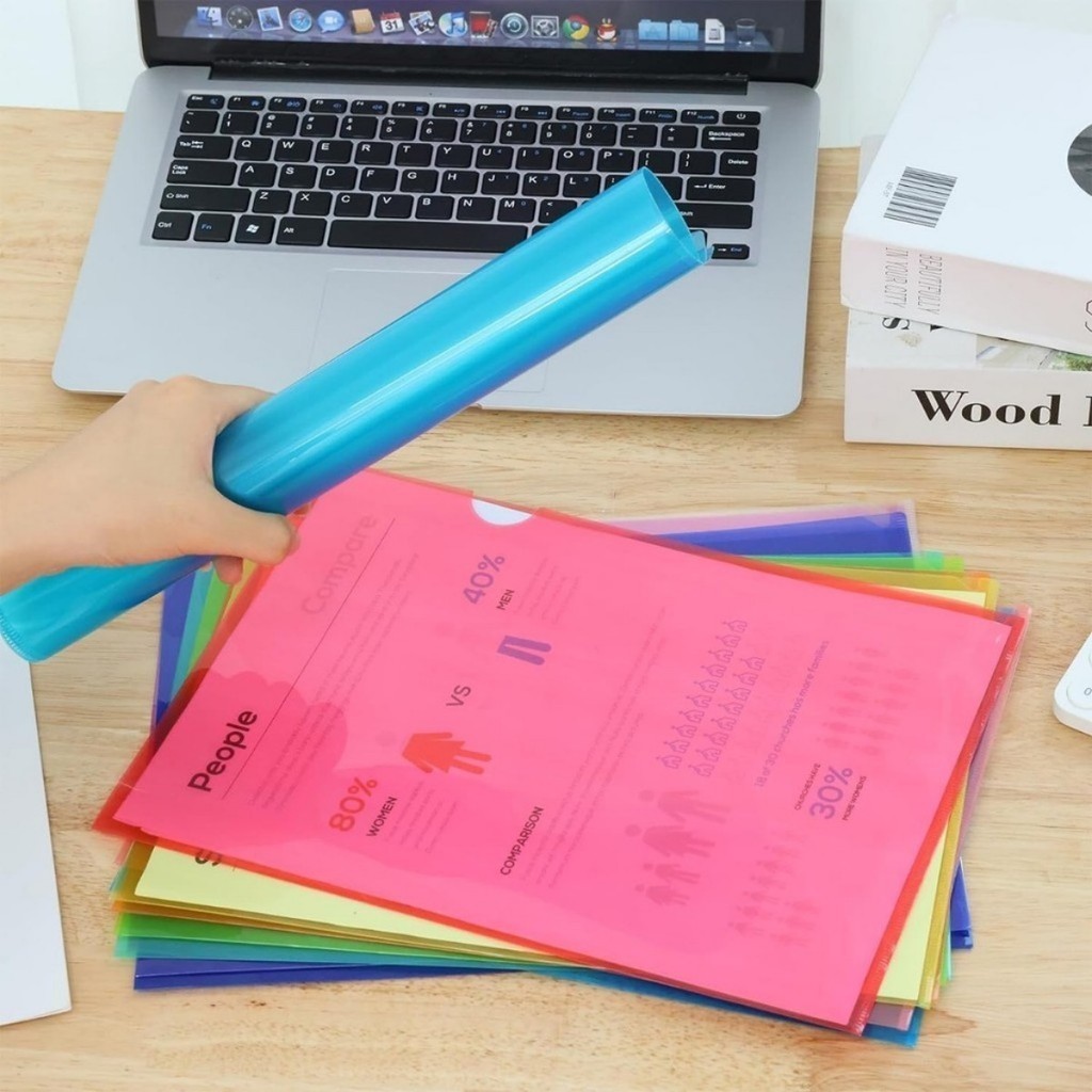 Long L-Type File Folders 12Pcs Clear Colored Pocket Plastic Documents ...