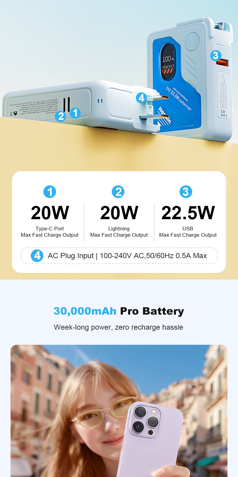 Handin Original 20000mAh Magnetic Powerbank Fast Charging Wireless With ...