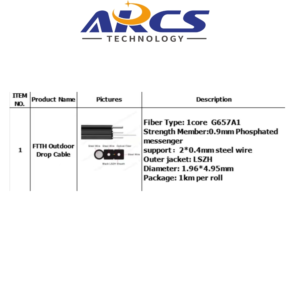 ARCS TECHNOLOGY OUTDOOR FOC SINGLE CORE 1KM | 3 STEEL G657A1 FTTH FIBER ...