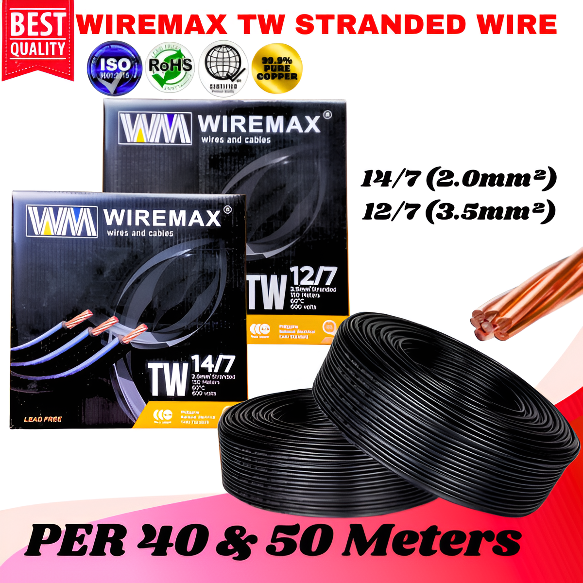WIREMAX TW STRANDED WIRE 14/7 (2.0mm) & 12/7 (3.5mm) PER 40 AND 50 ...