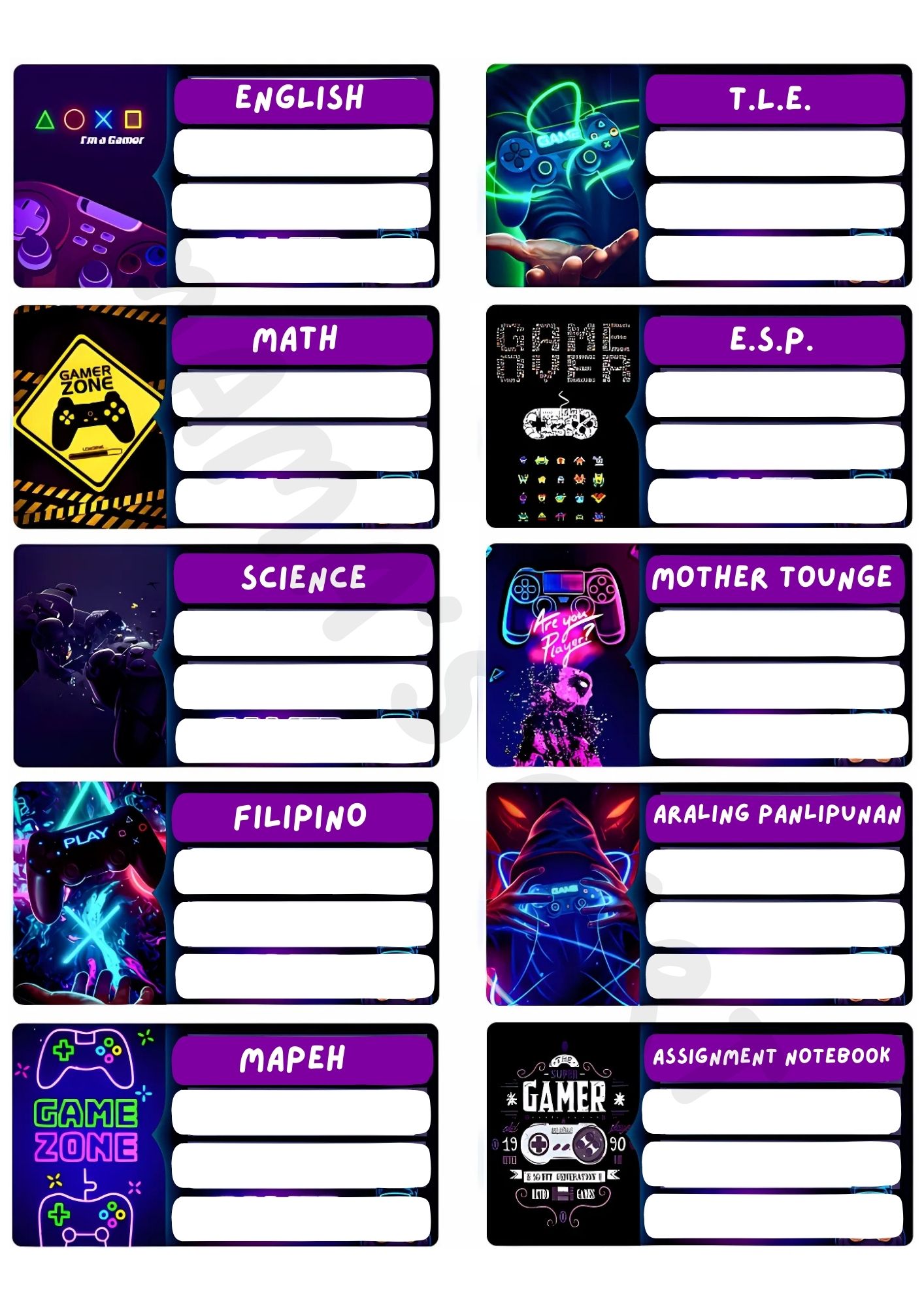 SUBJECT LABEL STICKER SET FOR NOTEBOOKS – VIVID COLOR AND GLOSSY ...