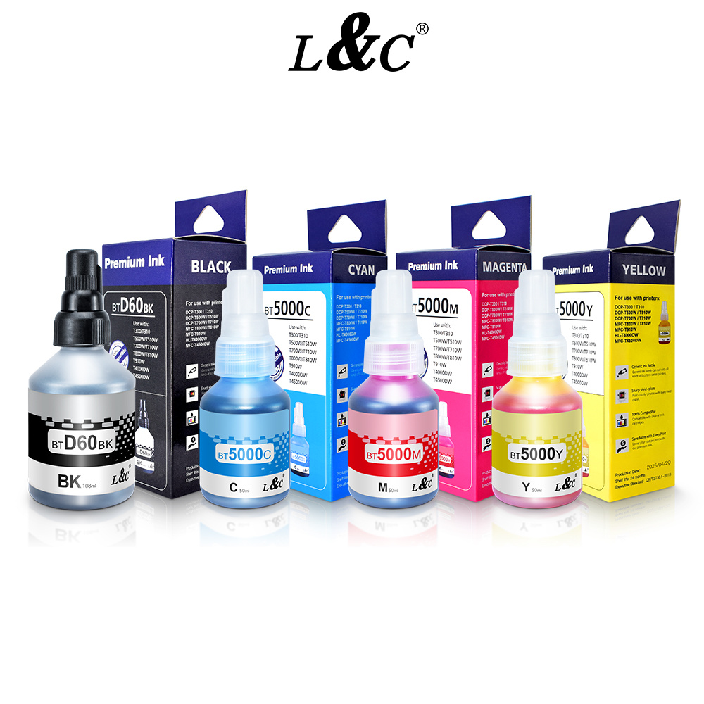L&C 1Set Ink Set BT5000 D60 BK Dye Ink For Printer DCP-T310 T720DW ...