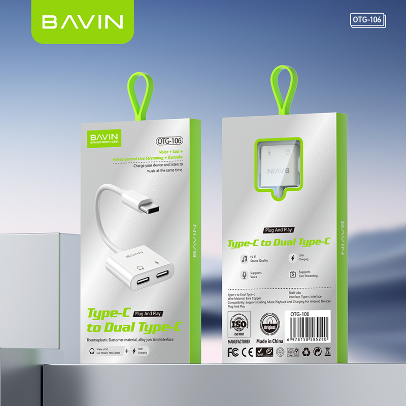 BAVIN O106 3in1 Type-C to Dual Type-C OTG Adapter Hi-Fi Audio ...