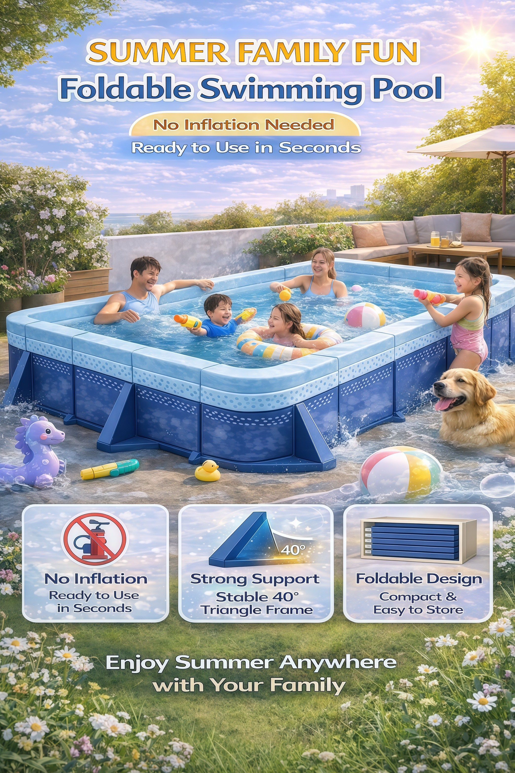 【TinyToes】1.6M-3M Family Size Swimming Pool Non-Inflatable Foldable 5 ...