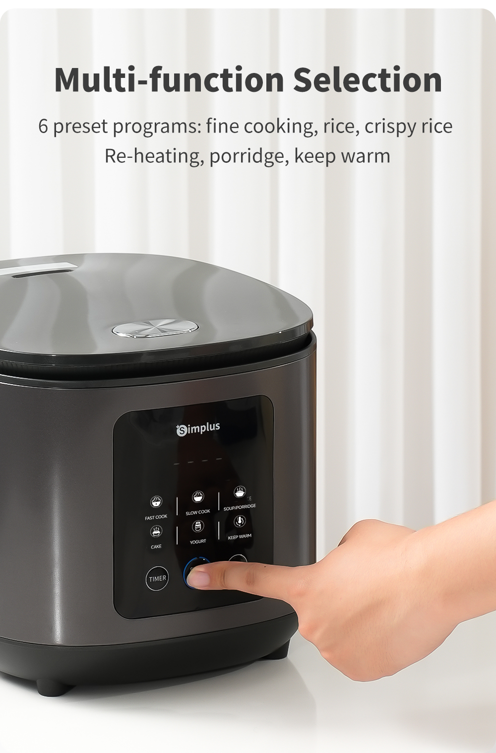 Simplus 4L Smart Touch Rice Cooker 24H Preset 6 Functions Cake & Yogurt ...