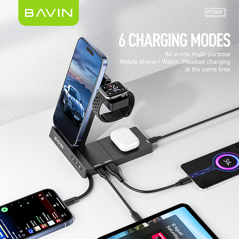 BAVIN PC1069 Portable Multi-functional 6-in-1 Wireless Docking Charger ...