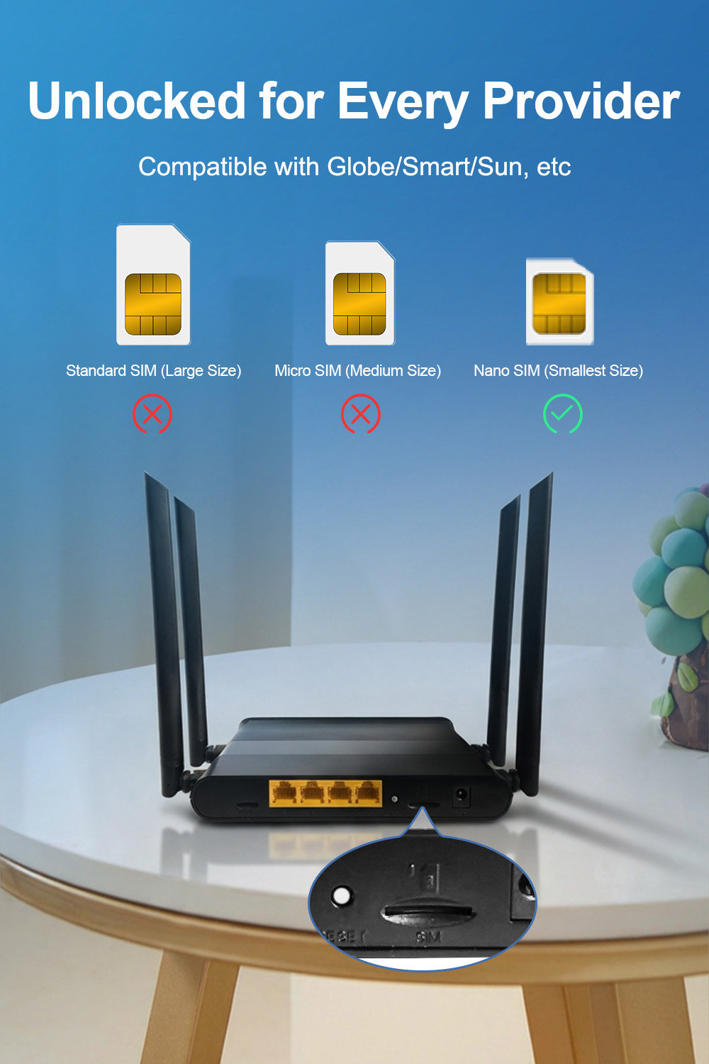 WORDFI WE5927-A 4G Wifi Router With Sim Slot 500Mbps 100M Lan Ports ...