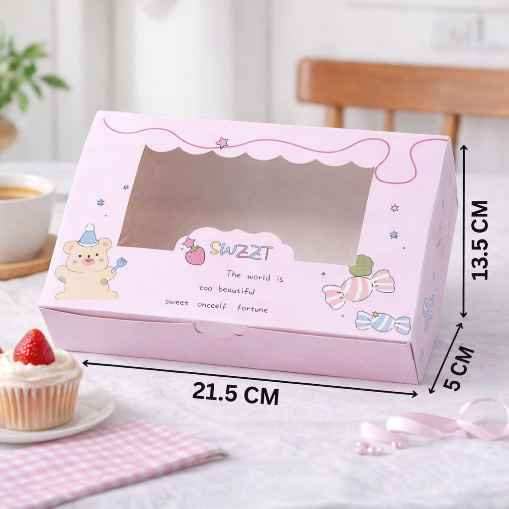FP3434 (20pcs) 5⅜” x 8½ ″ x 2” Pastry Box Pink Bear Window Brownies ...
