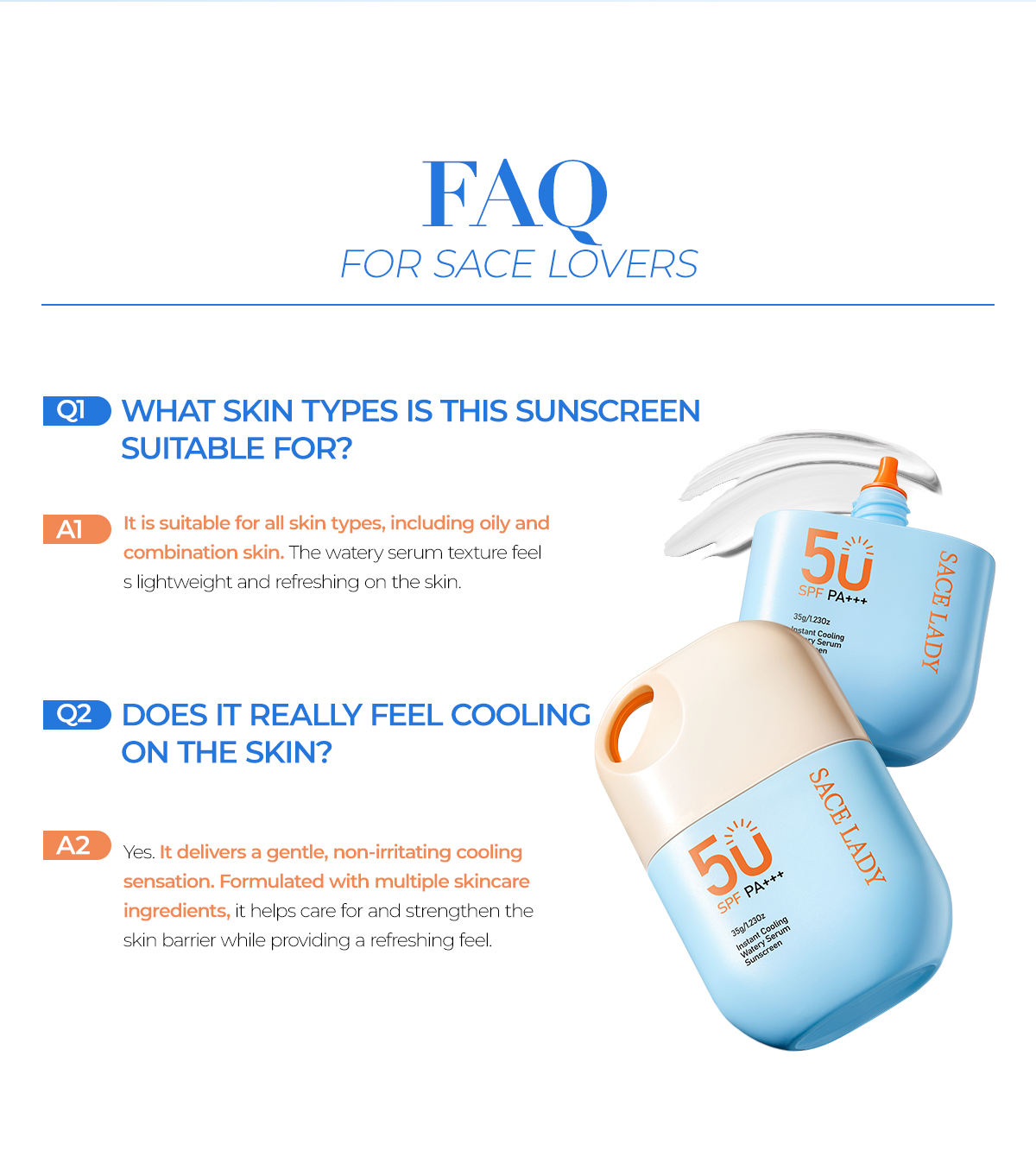 SACE LADY Instant Cooling Watery Serum Sunscreen SPF 50 PA+++ UVA/UVB ...