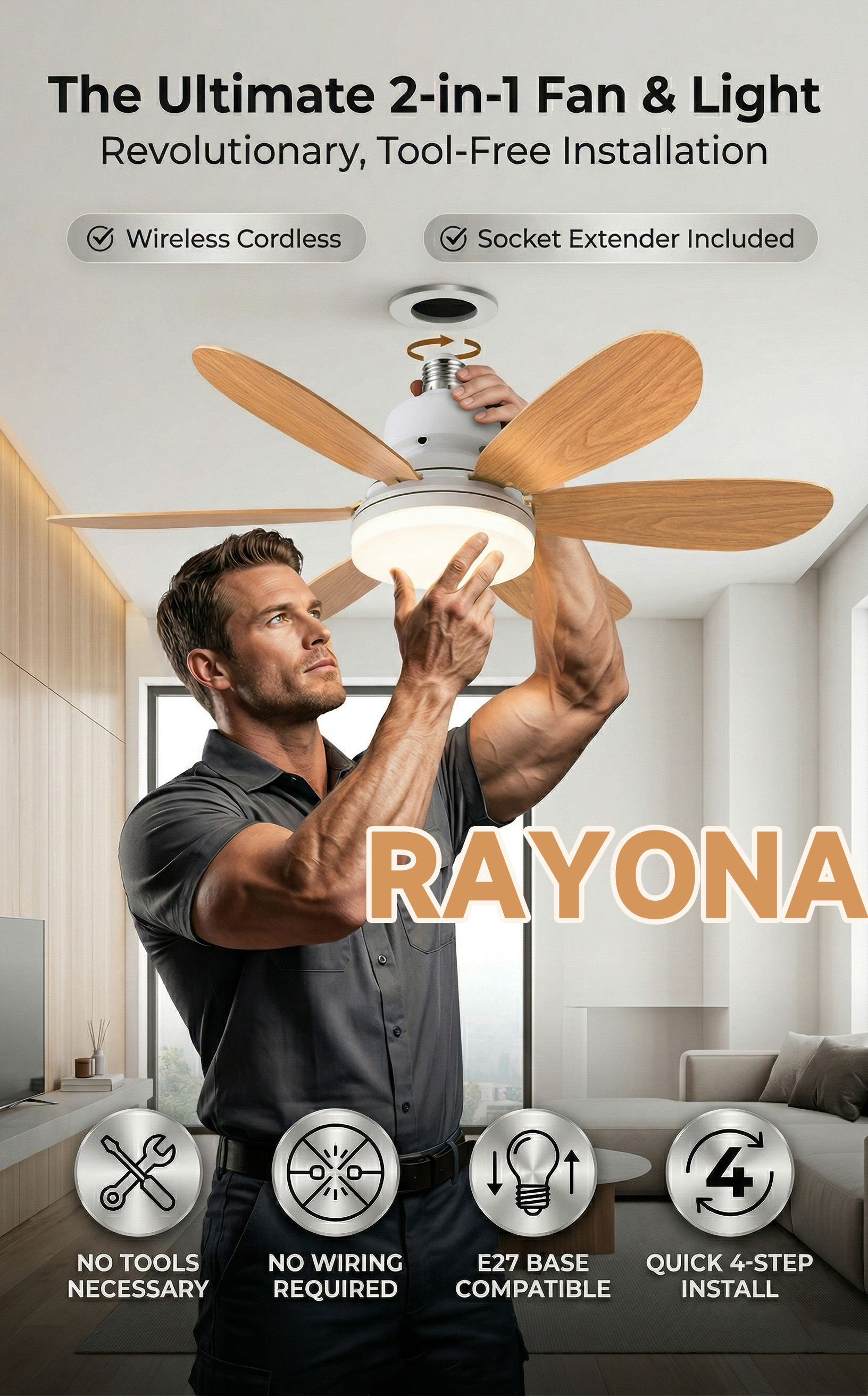 Rayona Nordic Wooden 3-Colors Big Size Ceiling Fan With Light Heavy ...