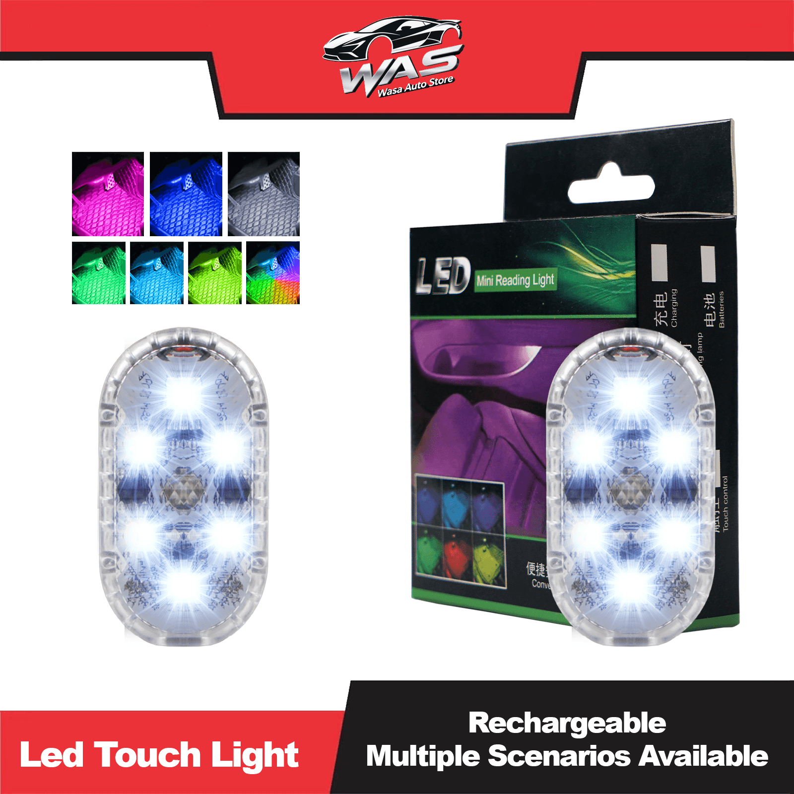 【Wasa Auto】Car LED Light Tact Switch Wireless Car Ceiling USB Reading ...