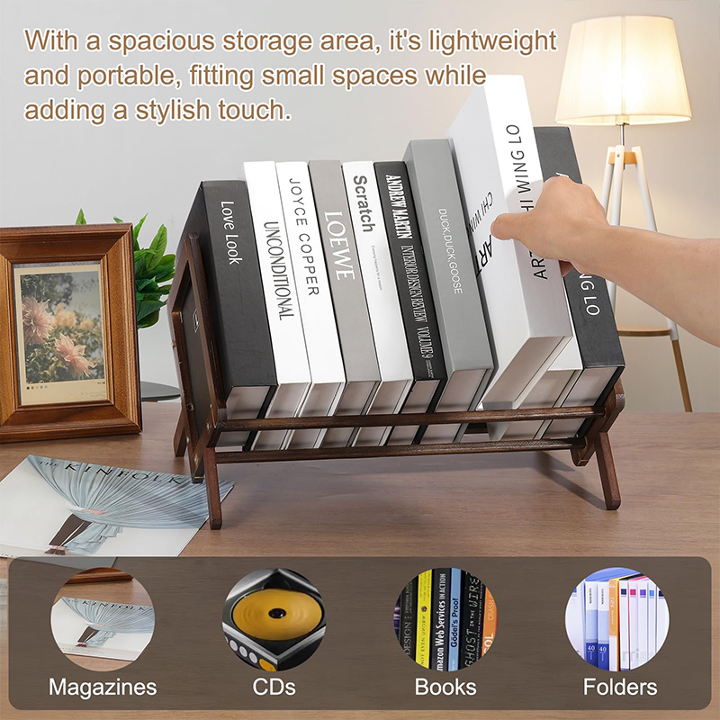 Wooden Desktop Bookshelf Tilting Storage Rack for Office Living Room ...