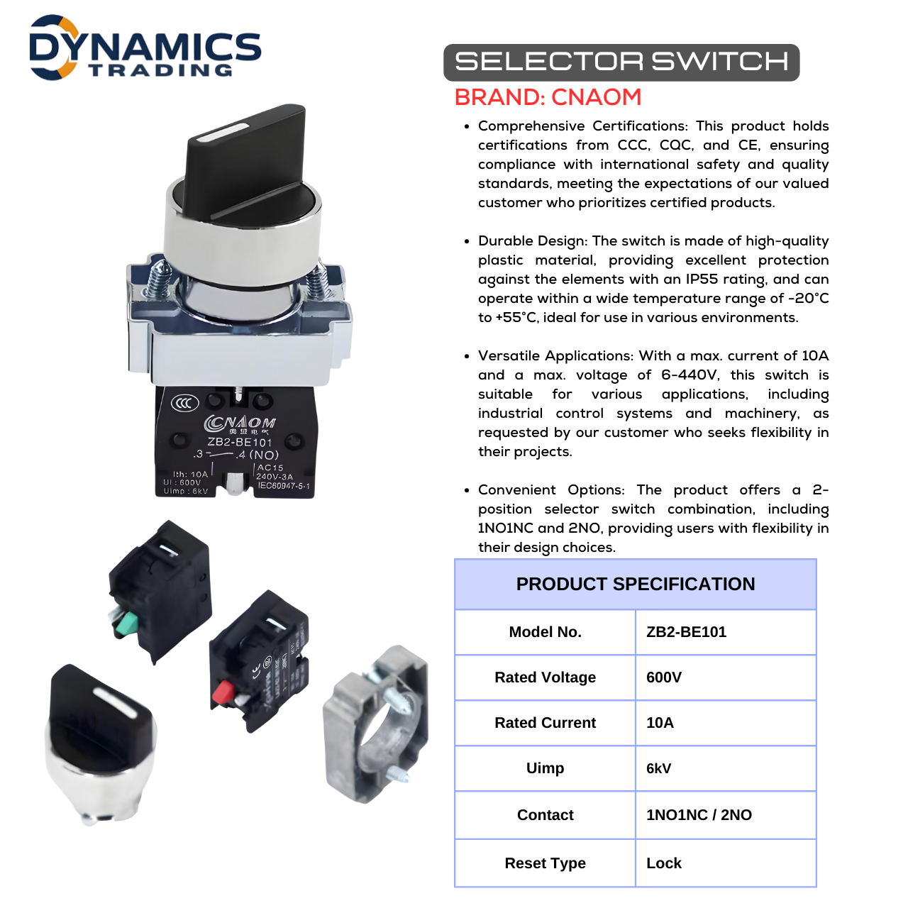 Selector Switch 2-Position 1NO1NC / 3-Position 1NO1NC –CNAOM Brand ...