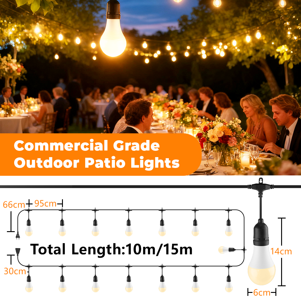 Waterproof String Lights Outdoor Garden Patio Hanging Light for Coffee ...