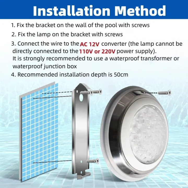 Stainless steel swimming pool lights 9/12/18W AC12V RGB Underwater IP68 ...