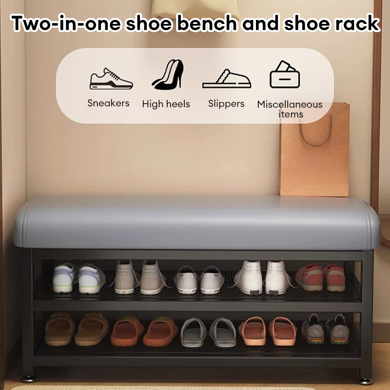 SPACEMADER Steel Shoe Rack Shoe Changing Stool Multifunction Sofa ...