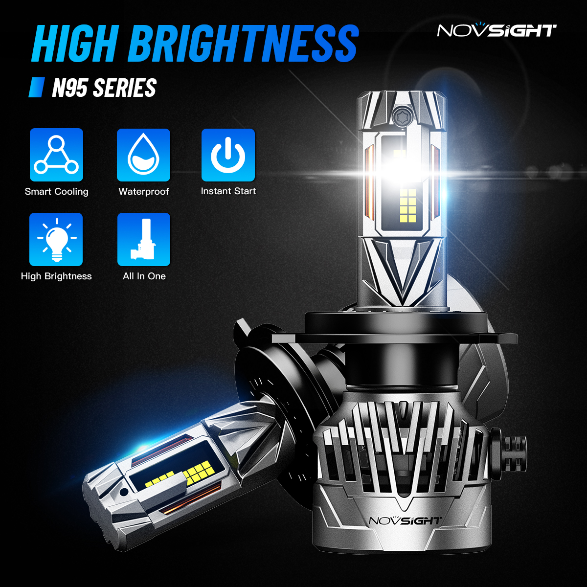 Novsight N95 H4 130W / pair 30000LM high low beam LED headlight bulbs ...