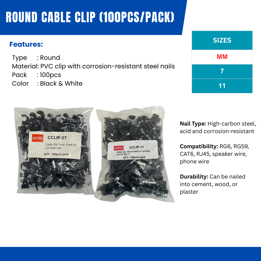 PVC cable wire clip, round/flat type, black/white, 5mm/6mm/7mm/10mm ...