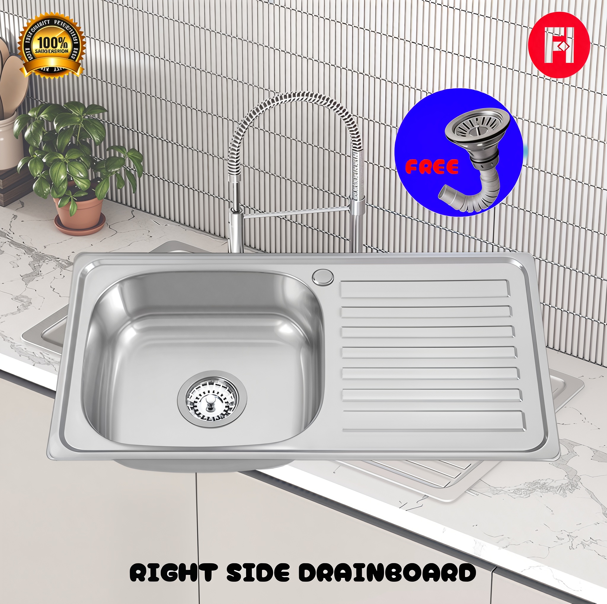 SUS 304 HEAVY DUTY STANLESS KITCHEN SINK/LABABO FREE STRAINER WITH HOSE ...