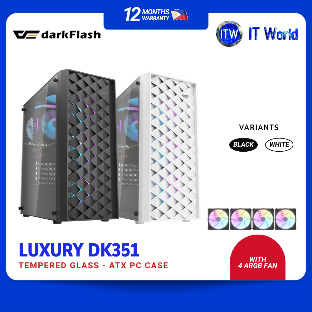 DarkFlash DK351 - Tempered Glass Mid-Tower Gaming Case w/4pcs ARGB fans ...