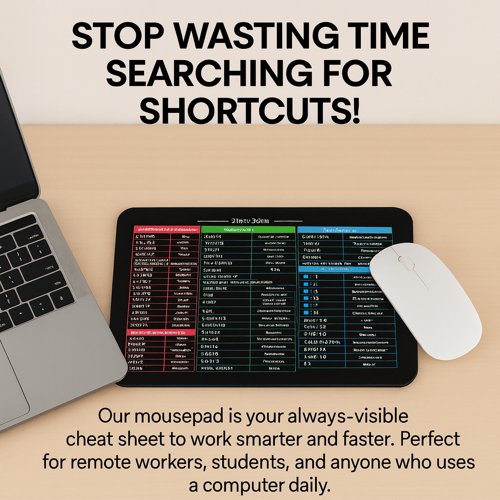 Ultimate Shortcuts Mouse Pad All-in-One Keyboard Desk Mat for Office ...