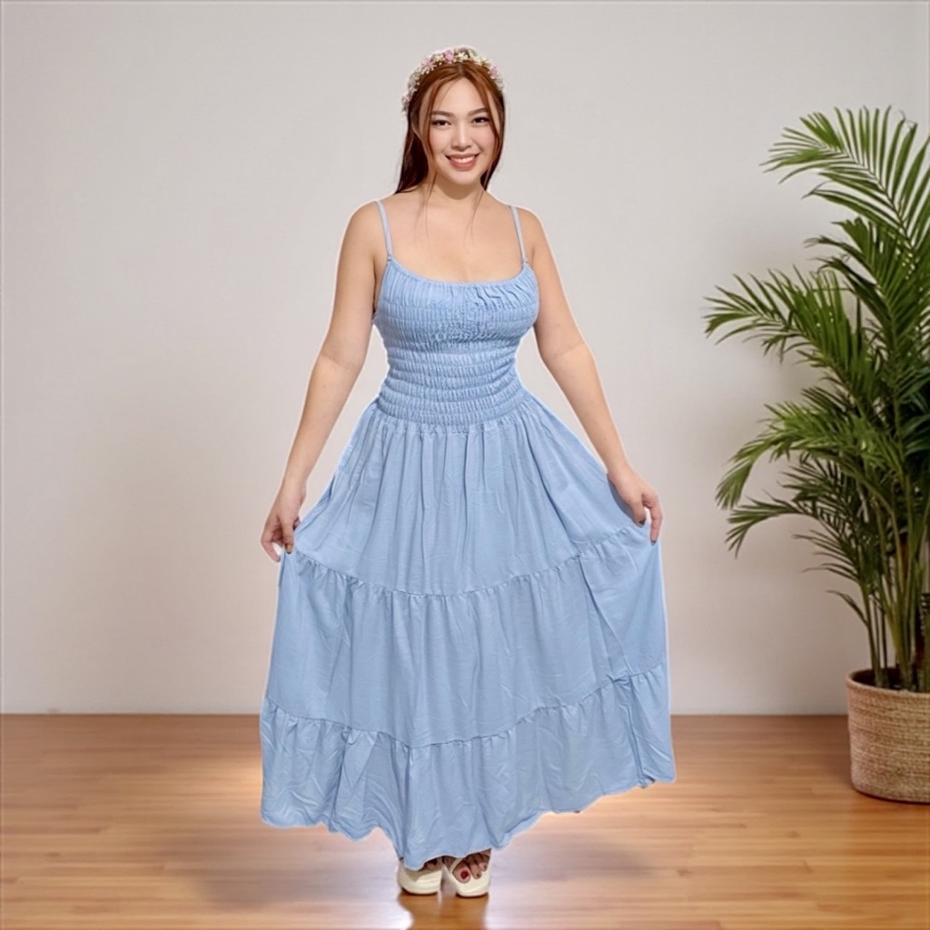 Reese dress S-2XL adjustable strap garterized smocked bust and waist ...
