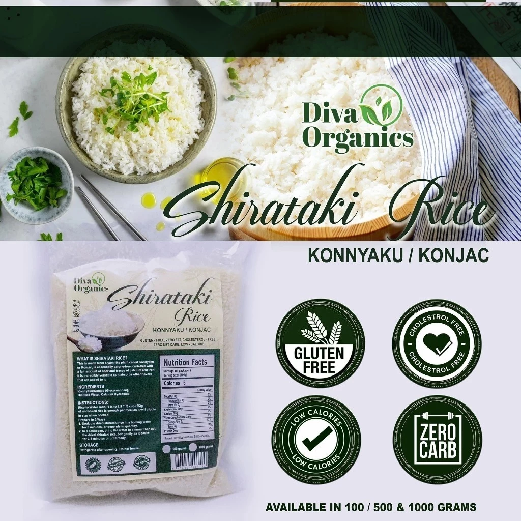 Diva Organics Shirataki Rice and Noodles - Keto-Friendly Substitute 1kg ...