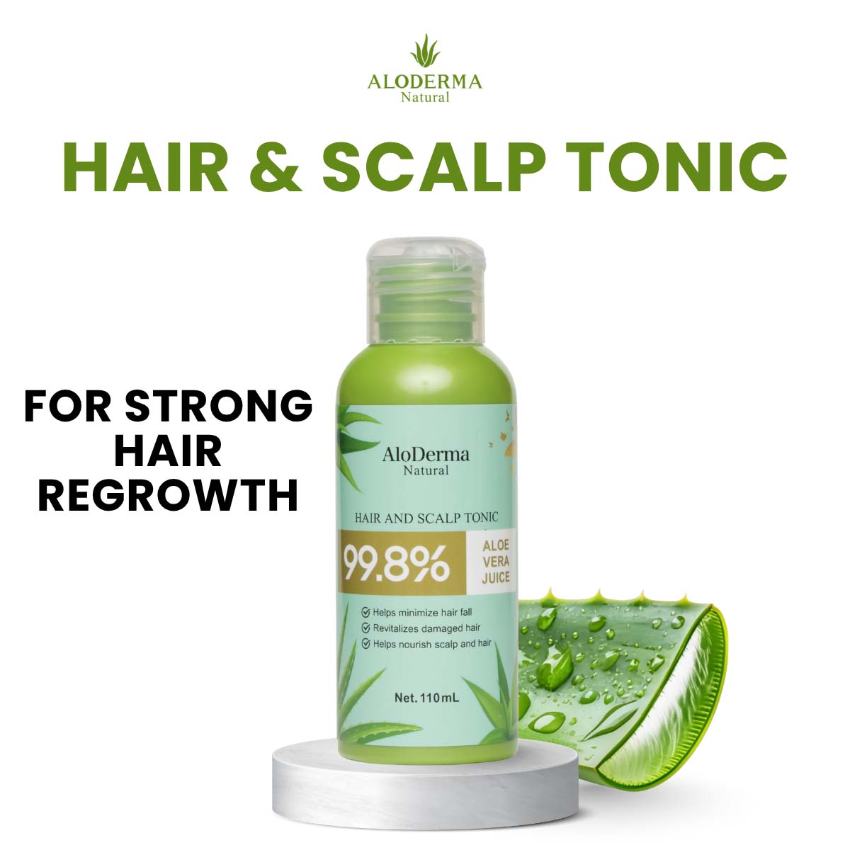 AloDerma Hair & Scalp Tonic 110ml –99.8% Organic Aloe Vera Juice Anti ...