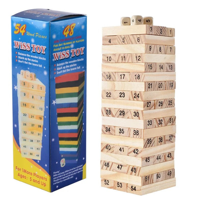 54Pcs Wooden Number Stacking Block Tower Toy Wooden Blocks Games Tower ...