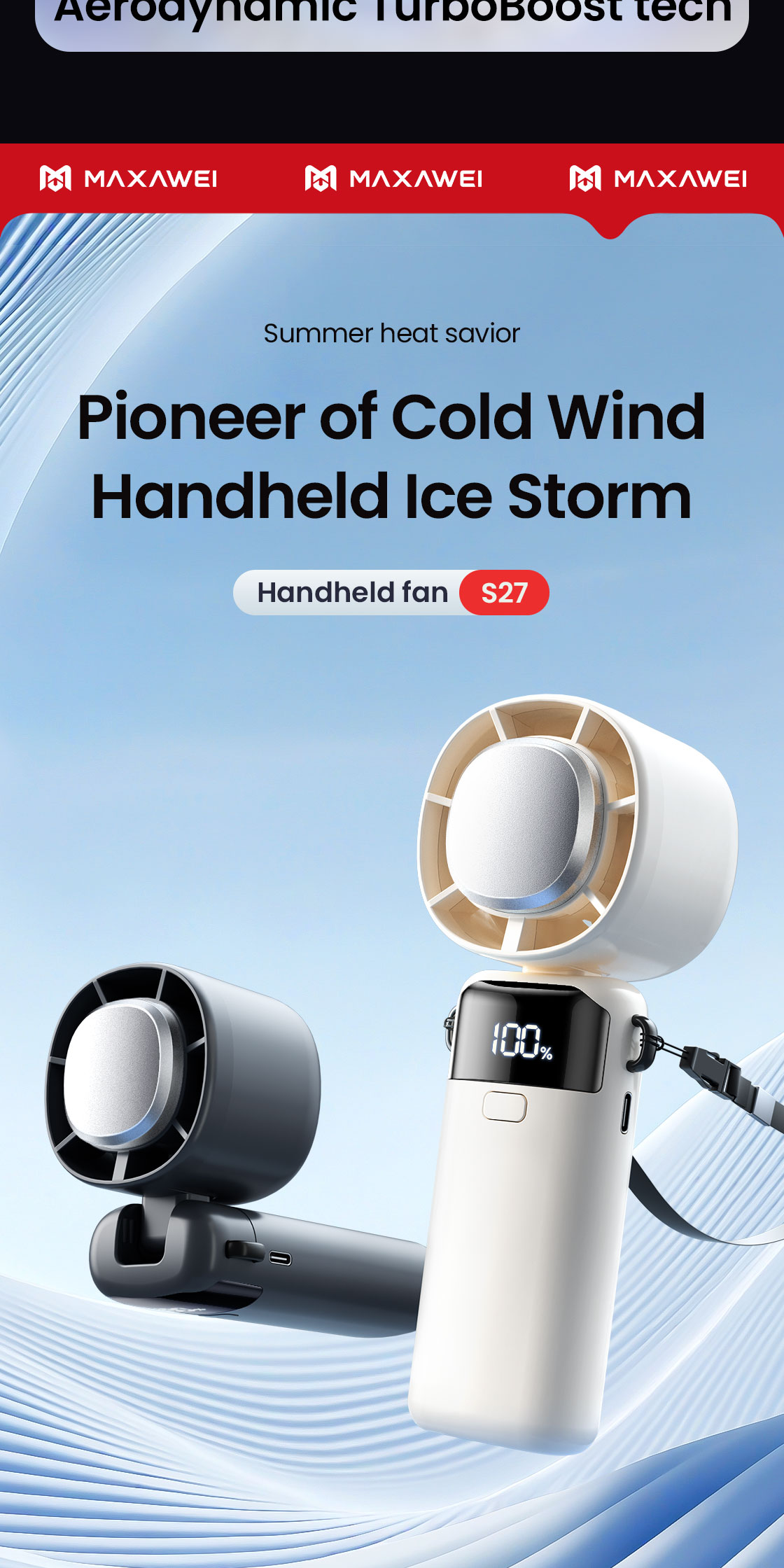 MAXAWEI S-27 Handheld Fan 4000mah 100 Gear Wind Speed High Speed Mini ...