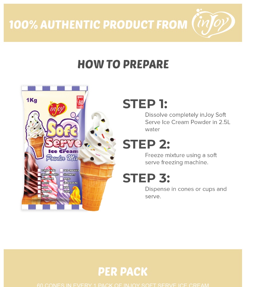 INJOY SOFT SERVE ICE CREAM POWDER MIX - Cheese, Choco, and Vanilla ...