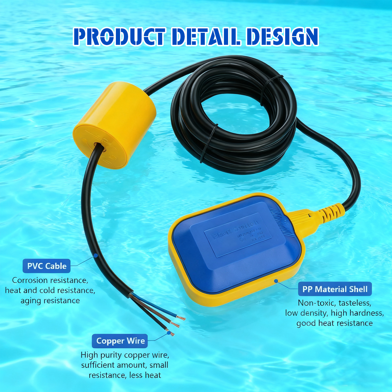Cable Type Float Switch Liquid Fluid Water Level Controller Sensor ...