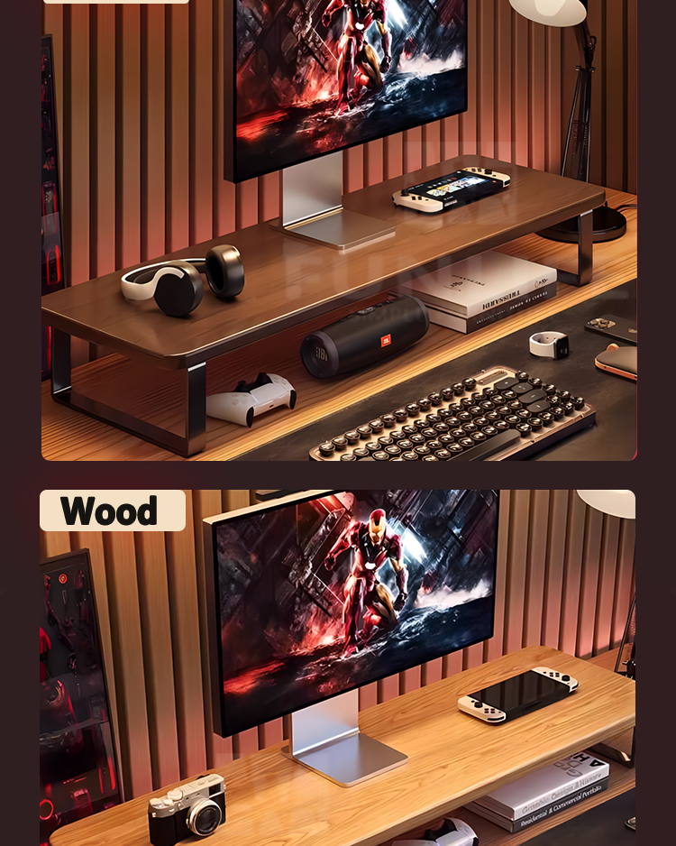 Simple Computer Monitor Stand 40/60CM Wood Steel Frame Desk Storage ...