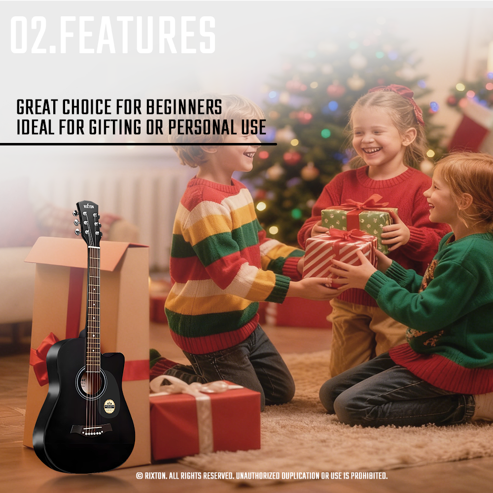 RIXTON 38 Inches Guitar Adjustable Action Acoustic Guitar Complete Sets ...