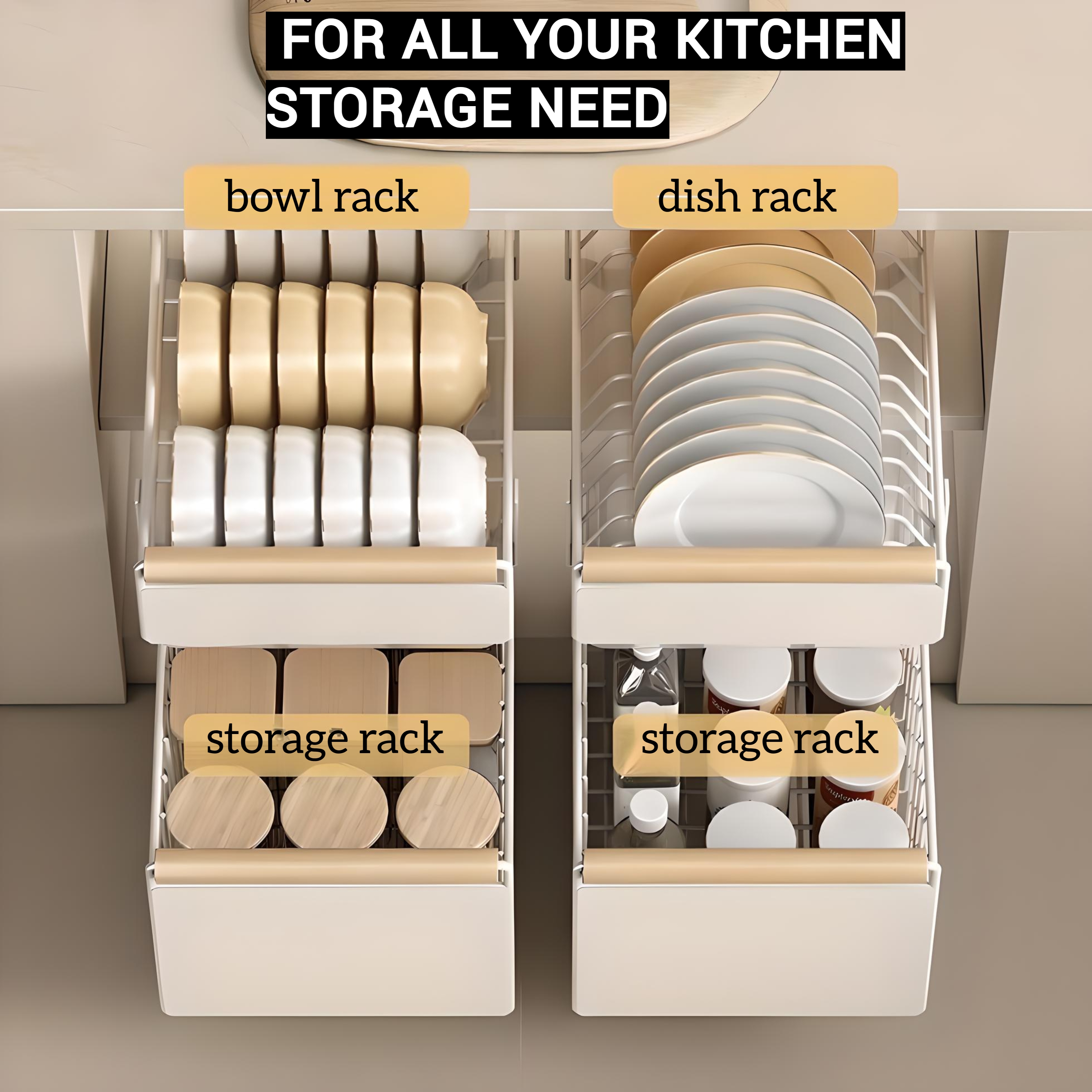 Cabinet storage rack pullout bowl rack plate storage rack cutlery ...
