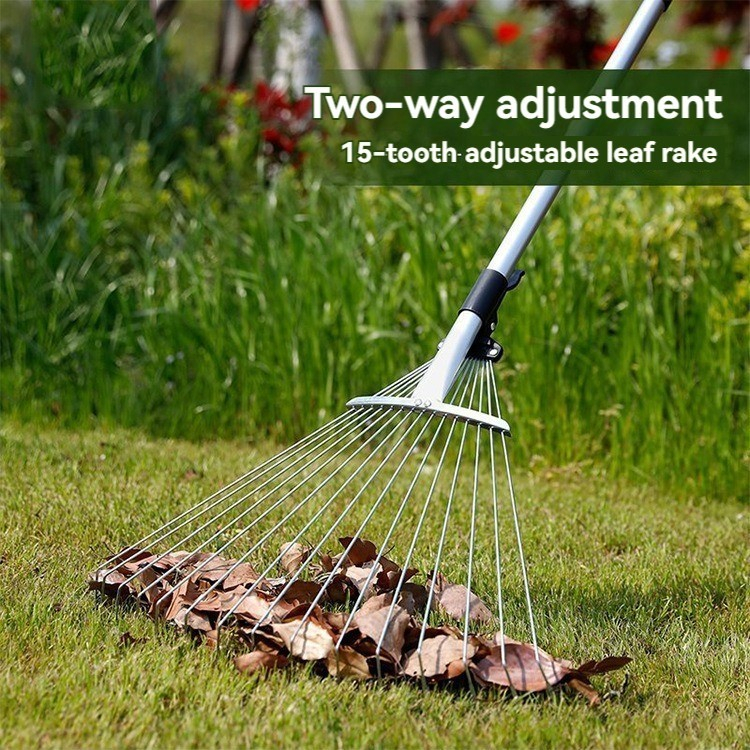 Adjustable Grass Rake Garden Lawn Grass Rake Leaf Rake 15Teeth 72-150 ...