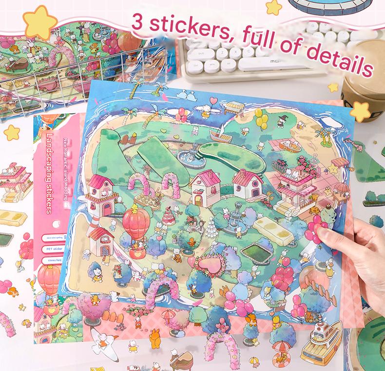 BBTAM 20 in 1 / 6 in 1 3D Landscaping Stickers Book Set Miniature Cute ...