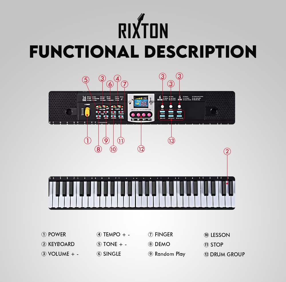 RIXTON Electric Digital Piano Mini Keyboard, 61 Keys, a Gift for Kids ...