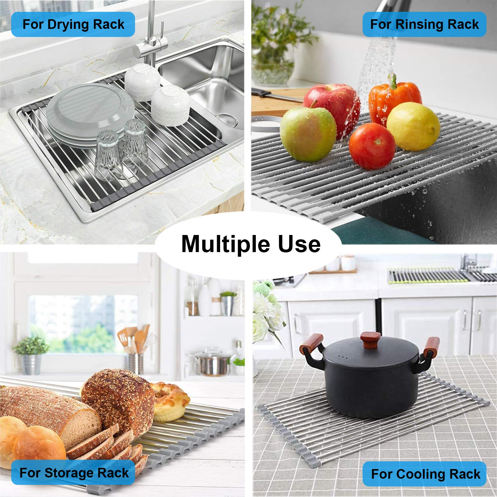 Large Dish Drying Rack, Roll Up Over The Sink Dish Drying Rack, SUS304 ...