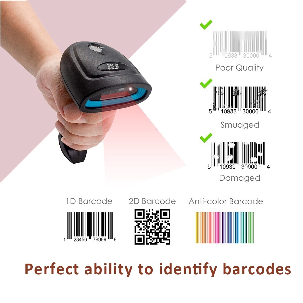 1D 2D QR Code Wireless Barcode Scanner Reader Compatible 2.4G Bluetooth ...