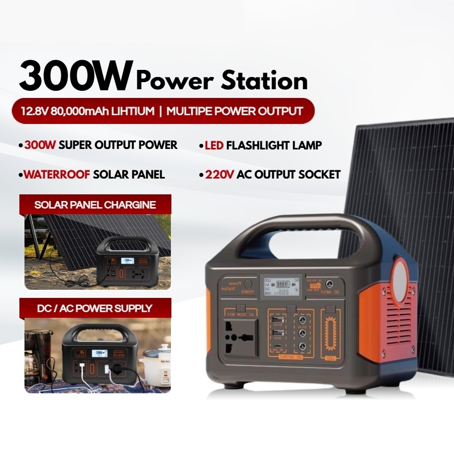 300W 80000mAh Portable Power Station with 60W Solar Panel Set for Home ...