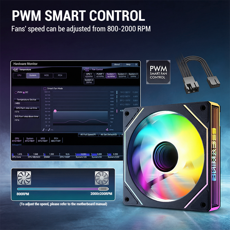 ESGAMING Prism ARGB CPU Fan 120mm Black Infinity Mirror PC Cooler Fan ...
