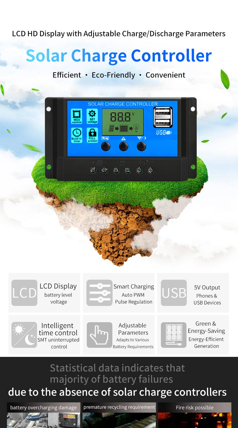 PWM 12/24V Solar Panel Regulator Charge Controller LCD Display solar ...
