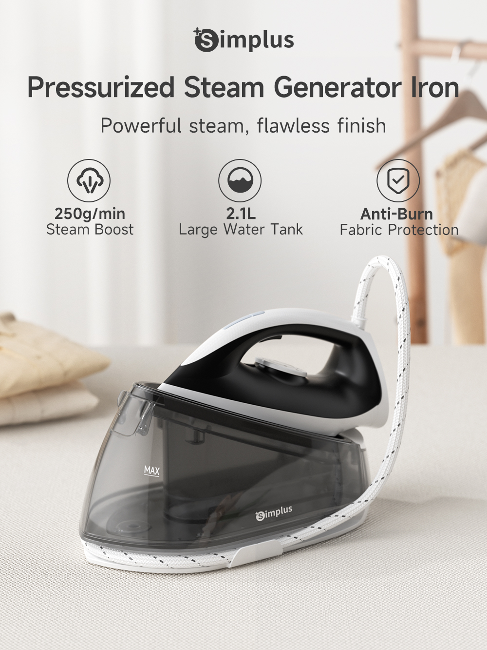 SimplusPink Intelligent Steam Iron - 250g/min Steam Boost, 2000W,Anti ...
