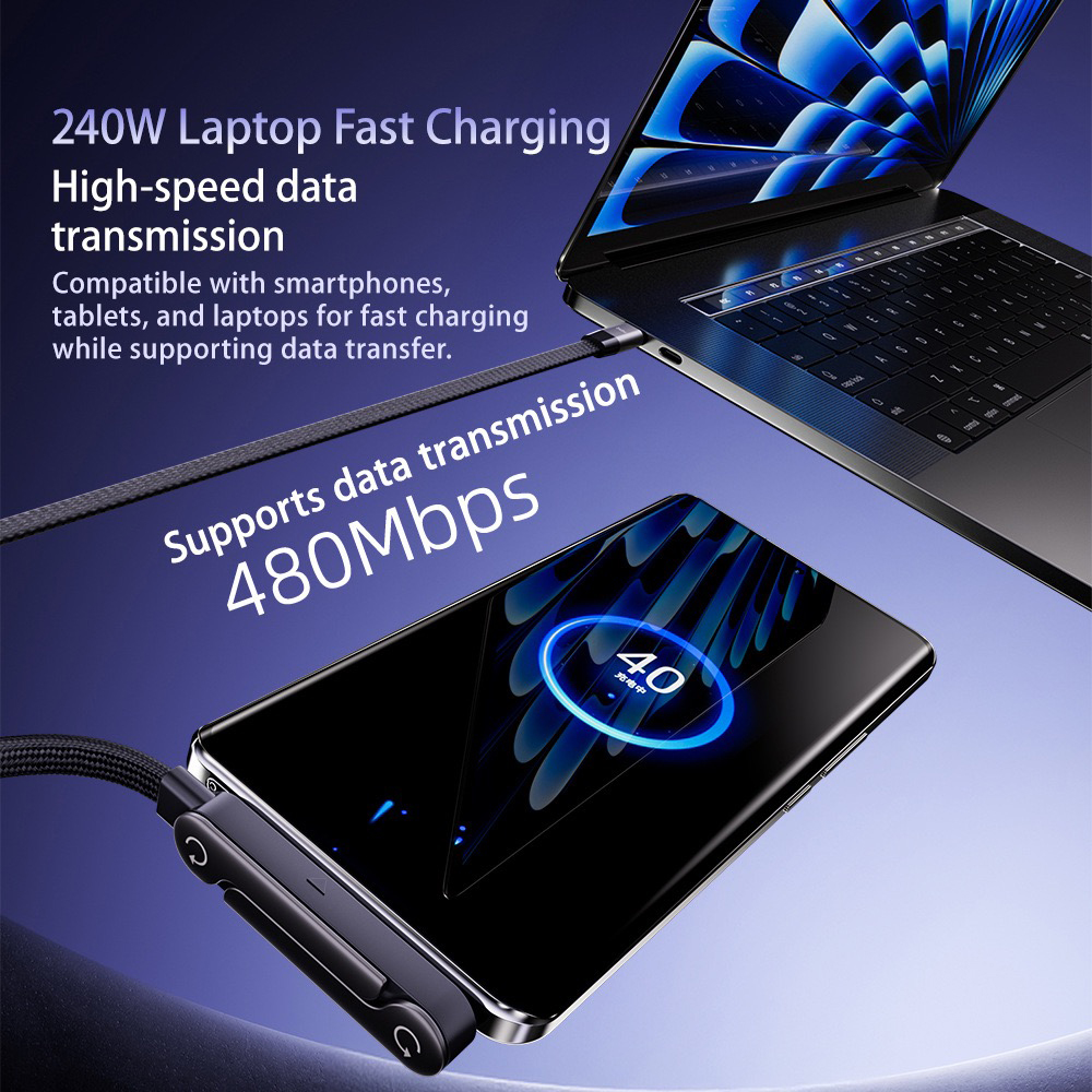 2in1 Super Fast240w Charging Cord Charger Cable with Invisible Holder ...