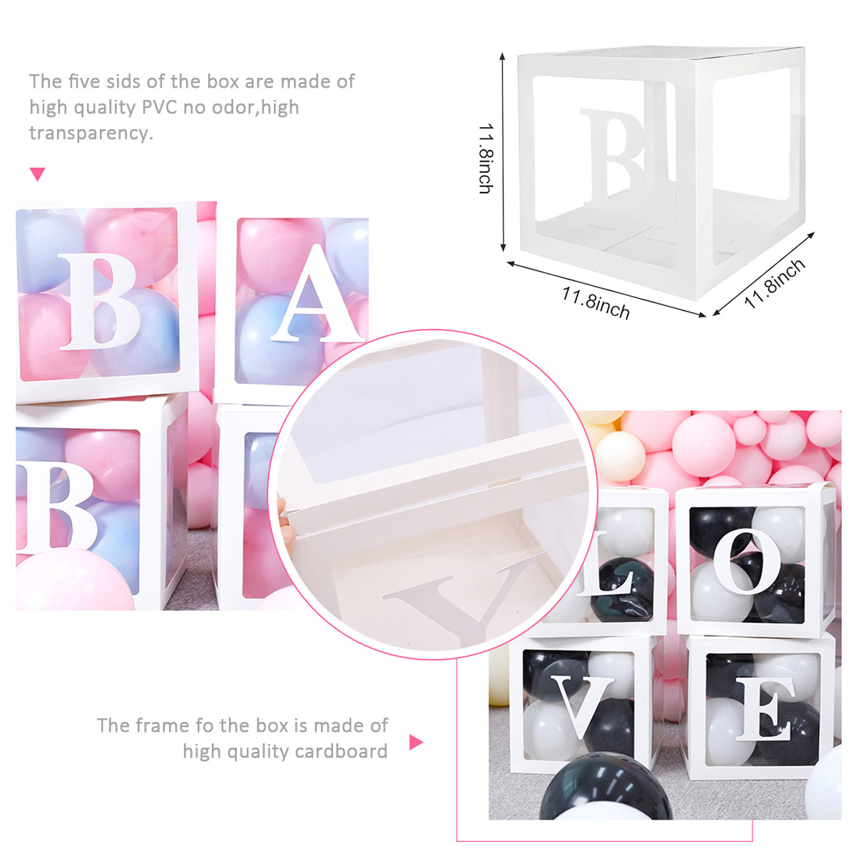 12inch Transparent Balloon Box with Letter Box for Birthday Baby Box ...