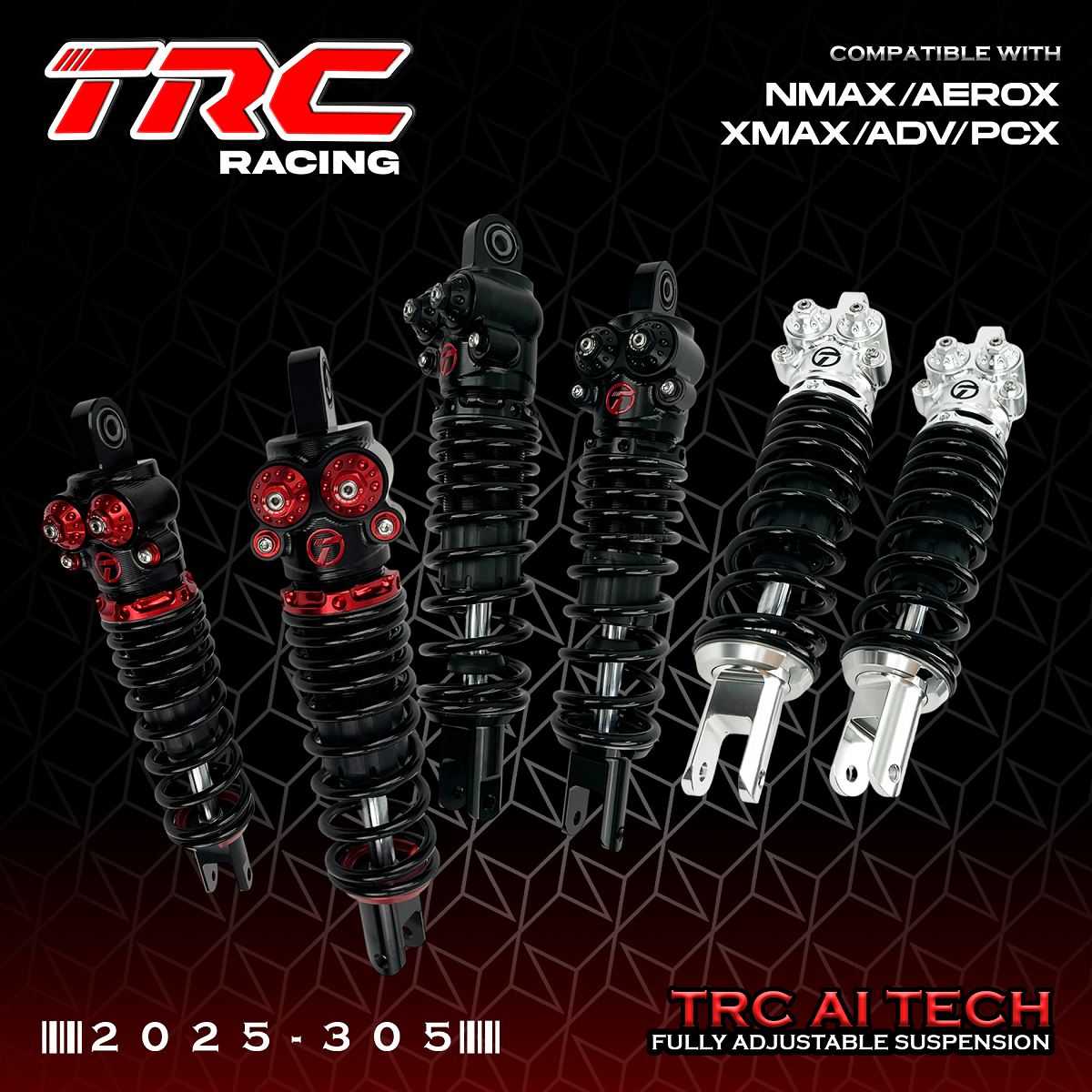 TRC AI TECH SERIES 305mm FULLY ADJUSTABLE REAR SHOCK for NMAX/AEROX ...